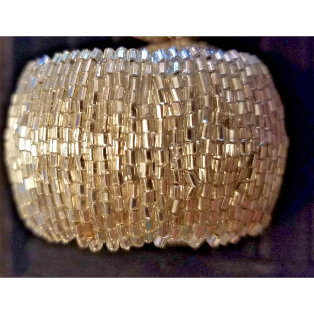 Elegant Beaded Napkin RIng Holders Silver Round Set of 6 Special Occasion